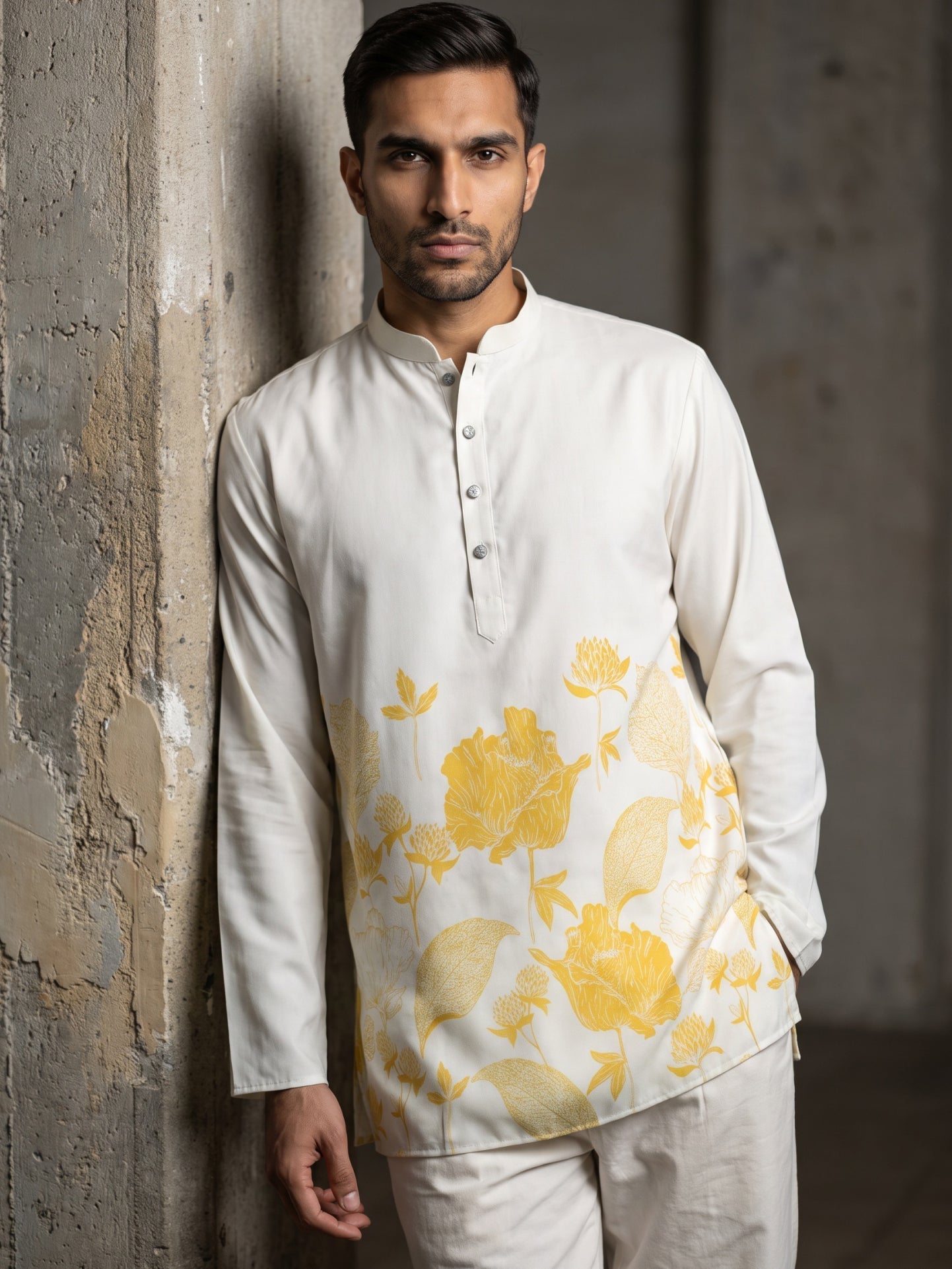 DesiQlo Men Printed Kurta Pyjama Set - Yellow