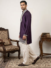 Japanese Fabric Designer Embroidered Kurta With Korean Pants ( 65KP PJ11W 5608Purple )