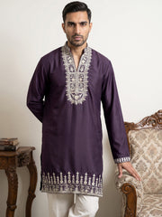 Japanese Fabric Designer Embroidered Kurta With Korean Pants ( 65KP PJ11W 5608Purple )