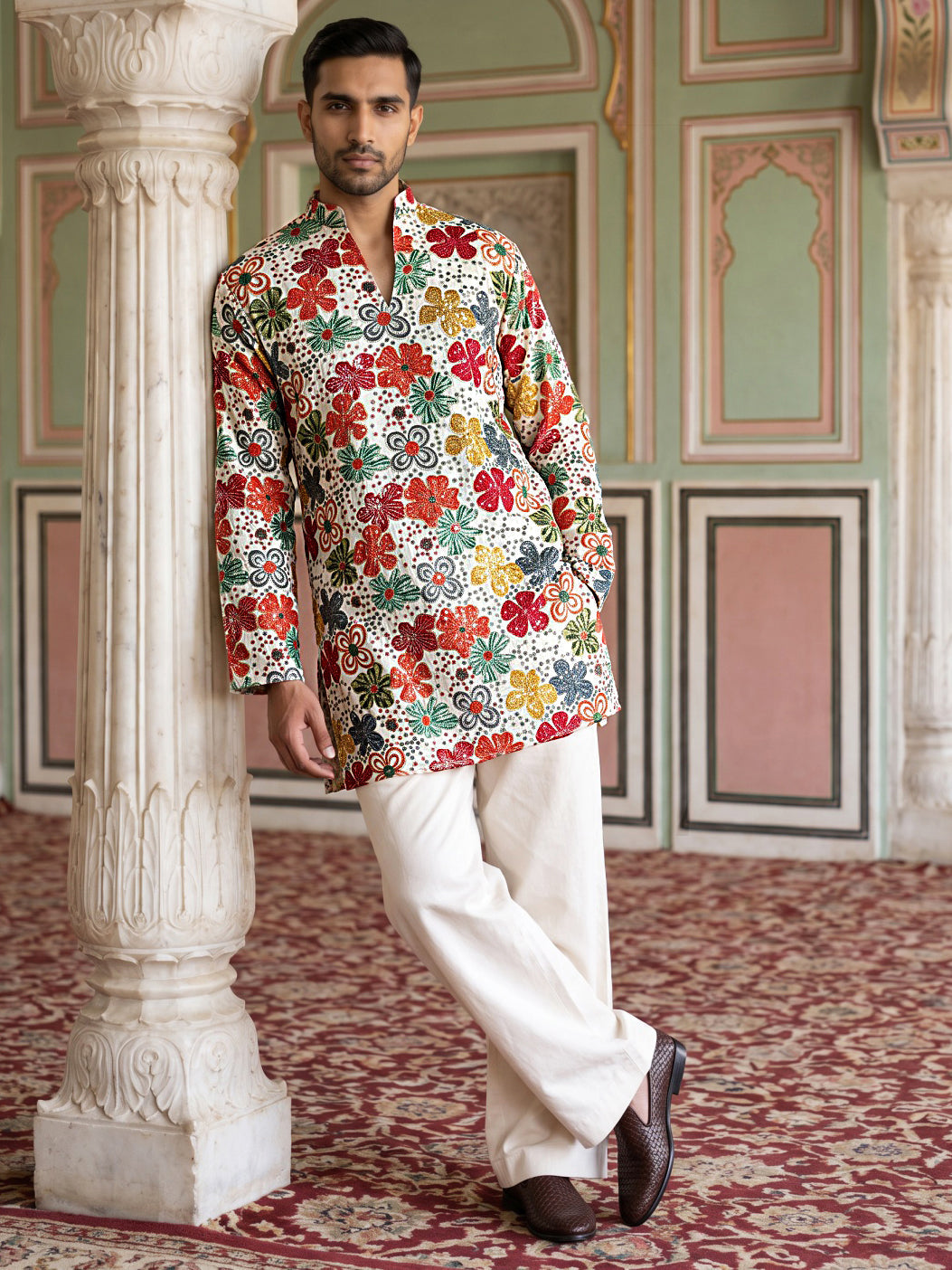 DesiQlo Men Embroidered Kurta Pyjama Set - White