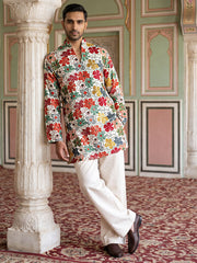 Silk Blend Designer Embroidered Kurta With Korean Pants ( 65KP PJ11W 5609White )