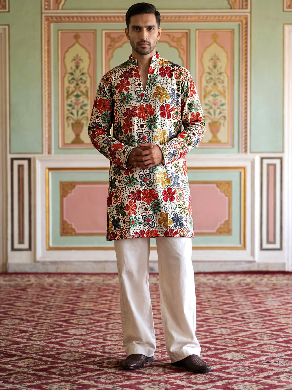 DesiQlo Men Embroidered Kurta Pyjama Set - White