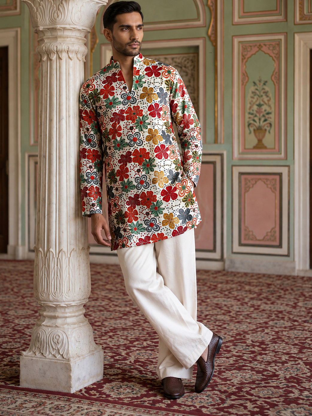 DesiQlo Men Embroidered Kurta Pyjama Set - White