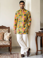 Silk Blend Designer Embroidered Kurta With Korean Pants ( 65KP PJ11W 5609Yellow )