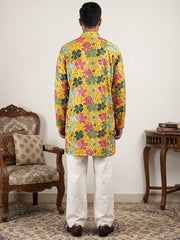 Silk Blend Designer Embroidered Kurta With Korean Pants ( 65KP PJ11W 5609Yellow )