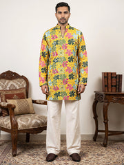 Silk Blend Designer Embroidered Kurta With Korean Pants ( 65KP PJ11W 5609Yellow )
