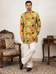 Silk Blend Designer Embroidered Kurta With Korean Pants ( 65KP PJ11W 5609Yellow )
