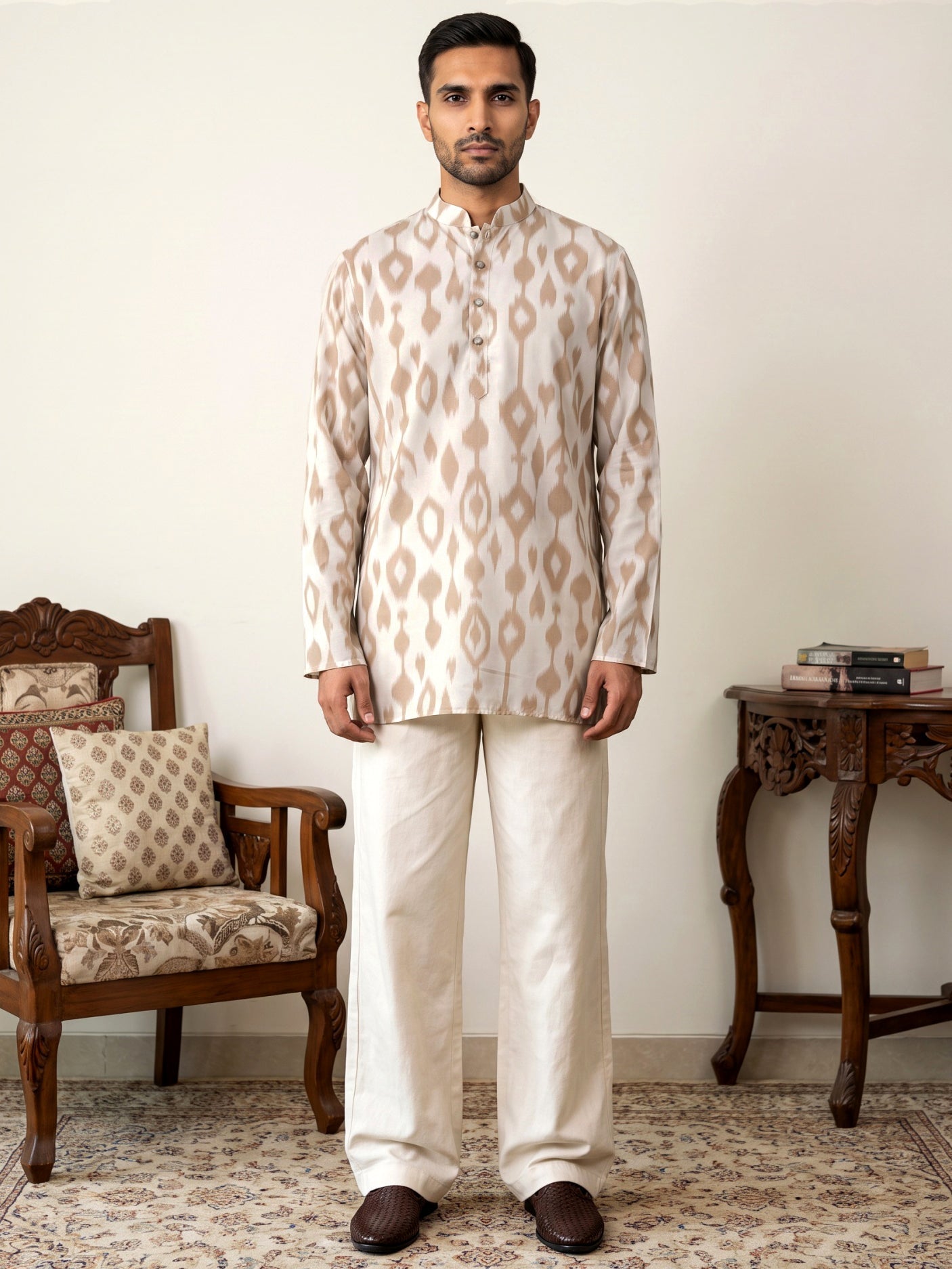 DesiQlo Men Printed Kurta Pyjama Set - Beige