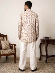 Men Cotton Blend Ikat Printed Kurta With Korean Pants ( 65KP PJ11W 5610Beige )