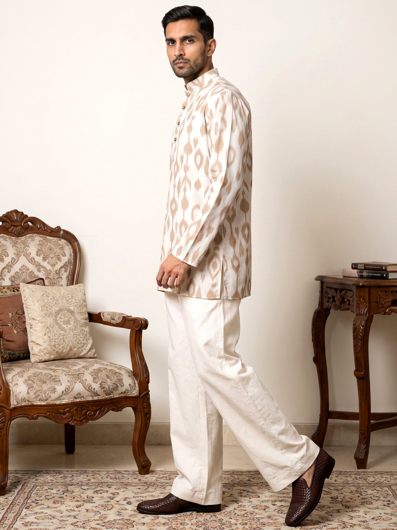 DesiQlo Men Printed Kurta Pyjama Set - Beige
