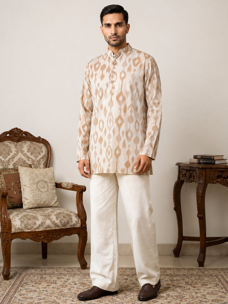 DesiQlo Men Printed Kurta Pyjama Set - Beige