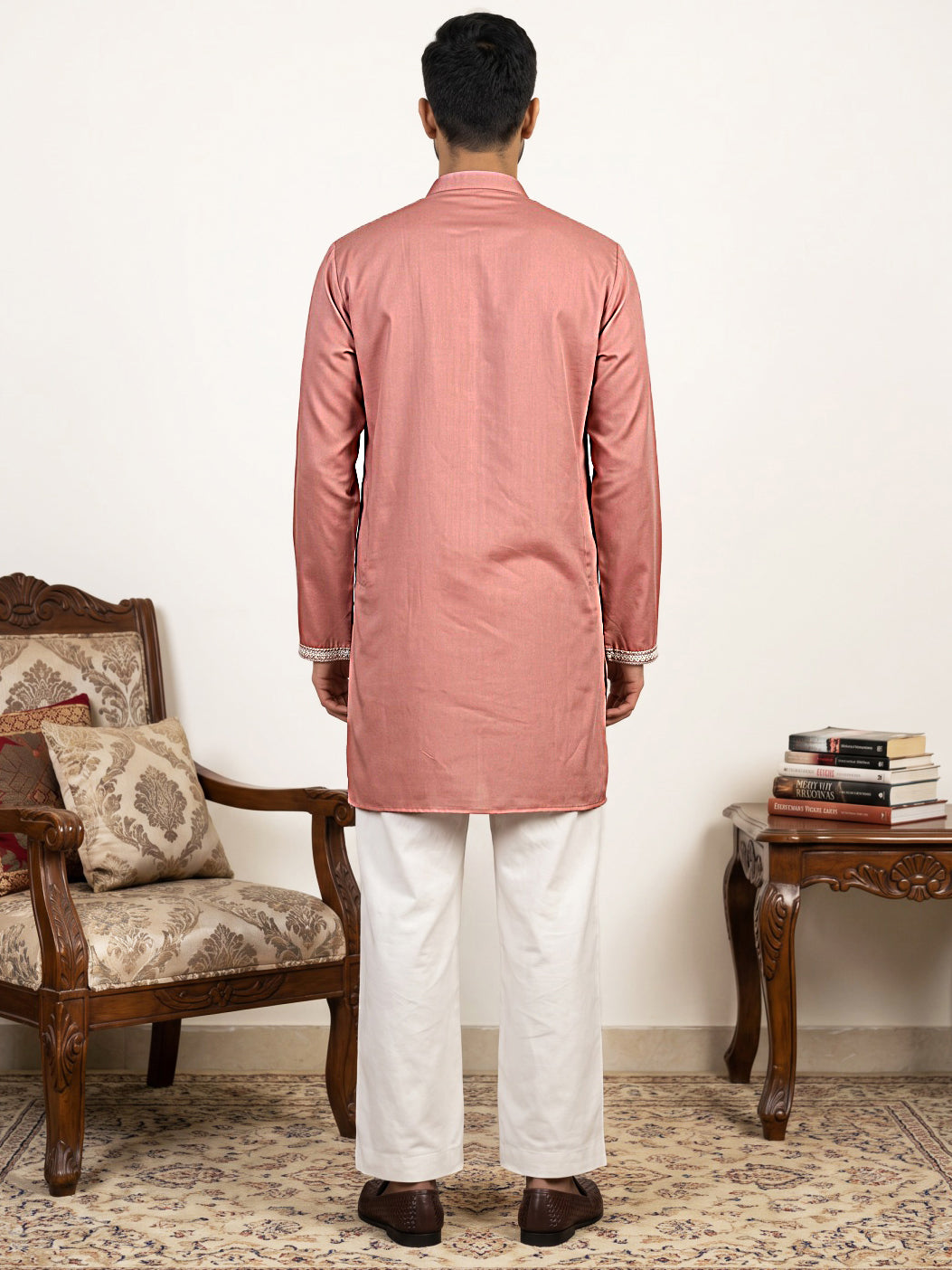 DesiQlo Men Embroidered Kurta Pyjama Set - Pink - 65KP_PJ11W_5611Pink_