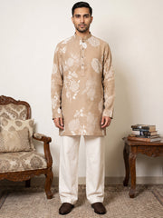 Cotton Blend Printed & Thread Work Kurta With Korean Pants ( 65KP PJ11W 5612Beige )