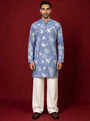 Cotton Blend Printed & Thread Work Kurta With Korean Pants ( 65KP PJ11W 5612Blue )