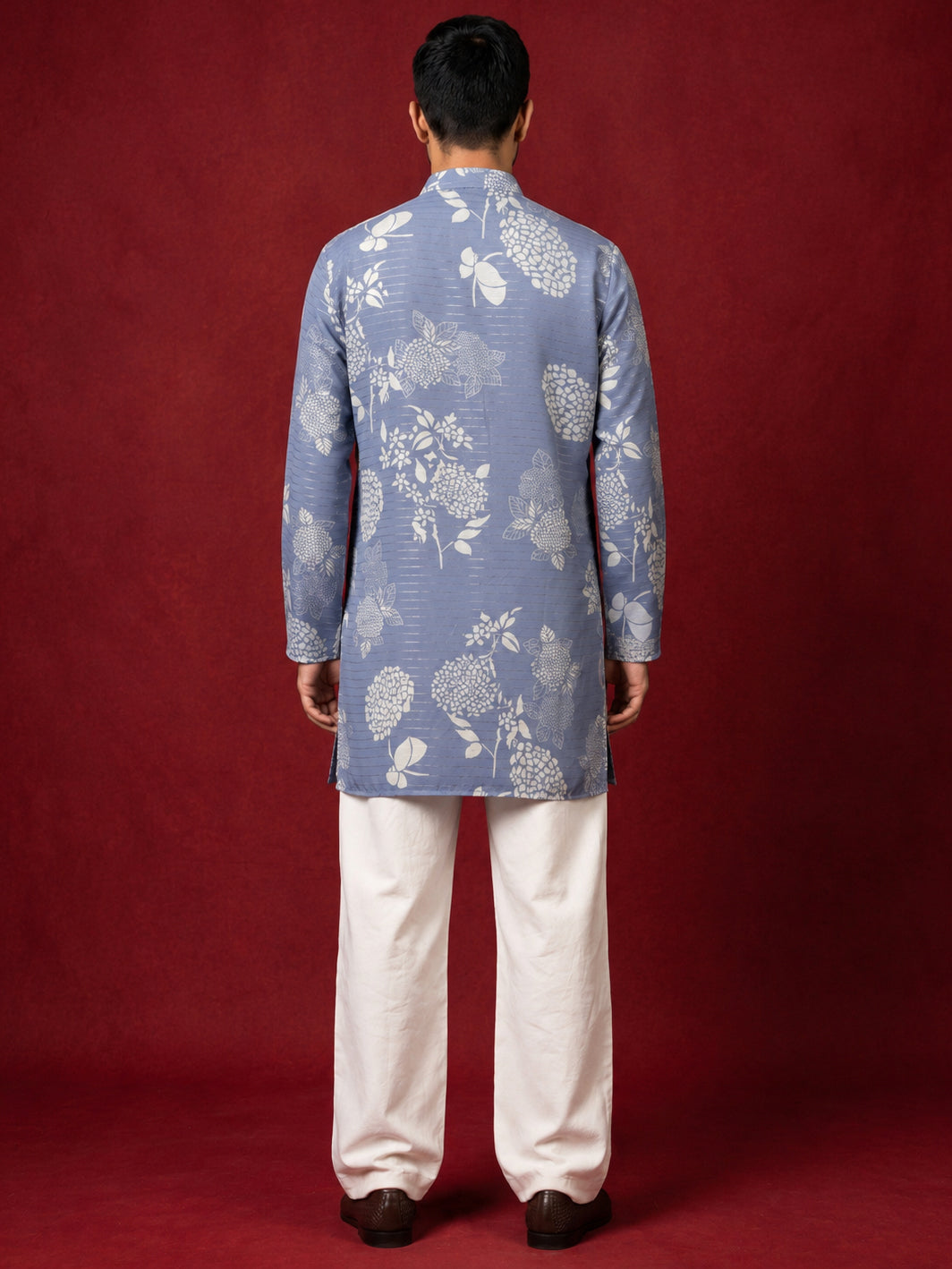 DesiQlo Men Printed Kurta Pyjama Set - Blue - 65KP_PJ11W_5612Blue_S