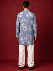 Cotton Blend Printed & Thread Work Kurta With Korean Pants ( 65KP PJ11W 5612Blue )