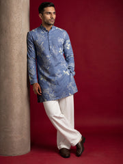 Cotton Blend Printed & Thread Work Kurta With Korean Pants ( 65KP PJ11W 5612Blue )