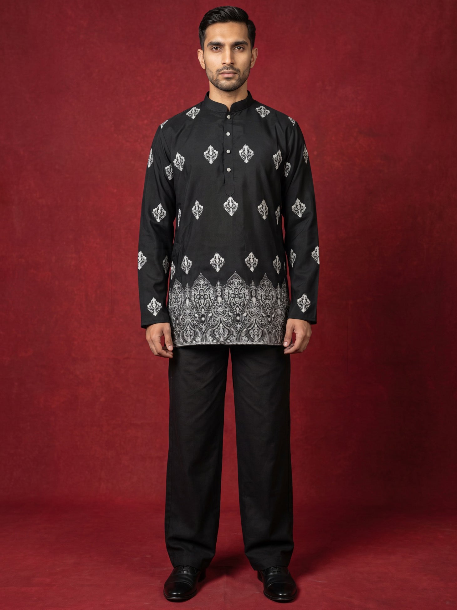 DesiQlo Men Printed Kurta Pyjama Set - Black