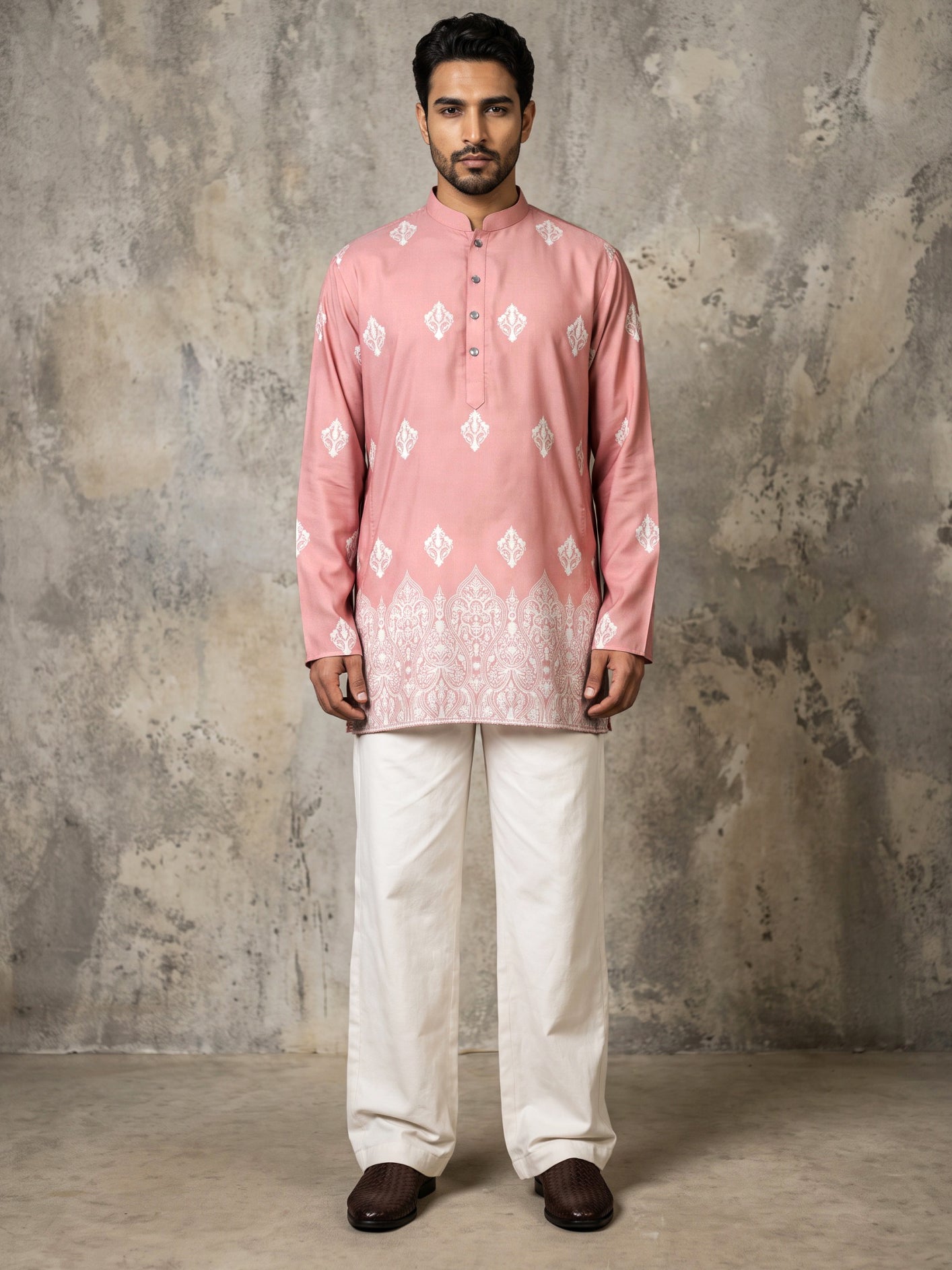 DesiQlo Men Printed Kurta Pyjama Set - Pink