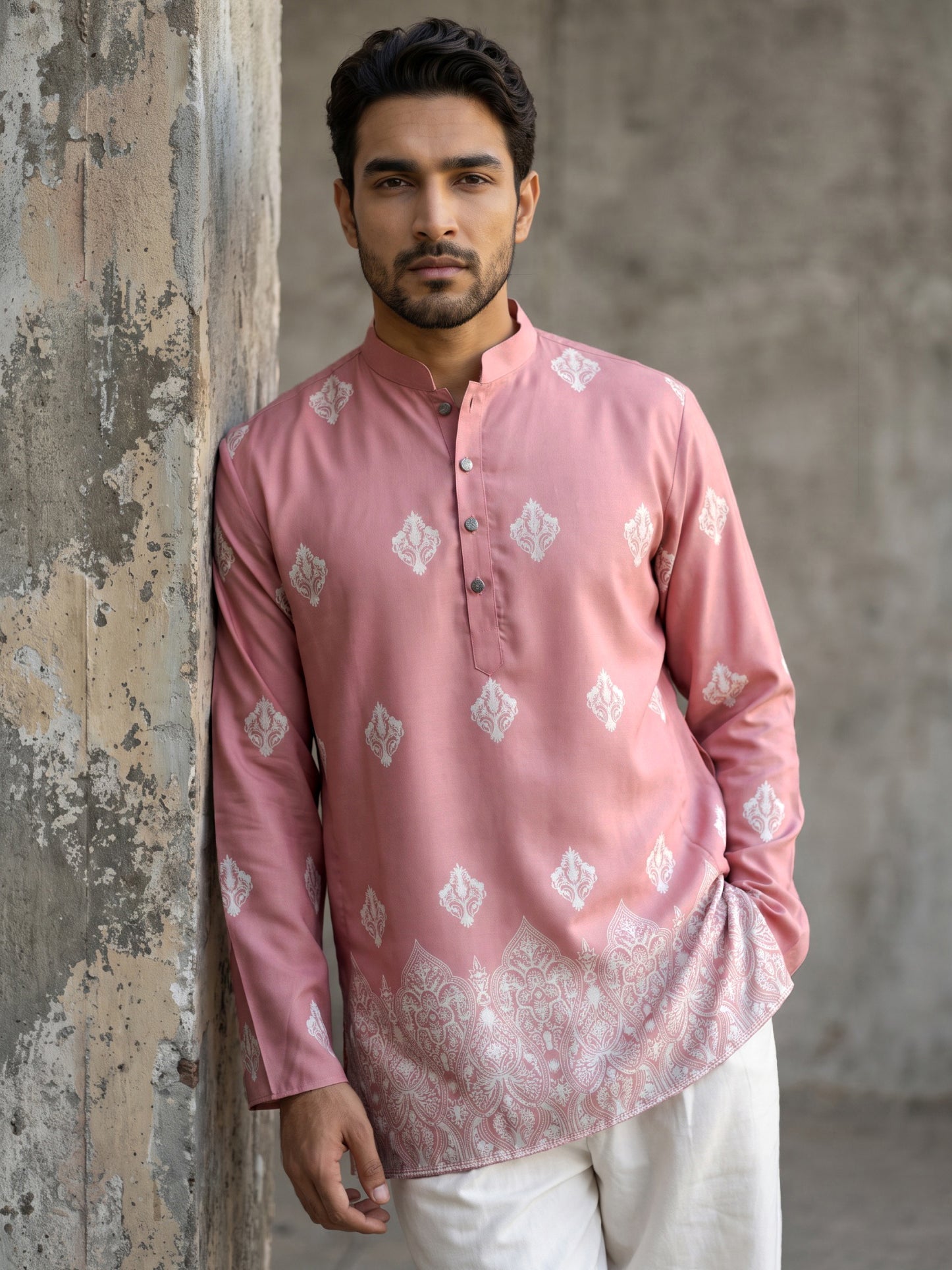 DesiQlo Men Printed Kurta Pyjama Set - Pink
