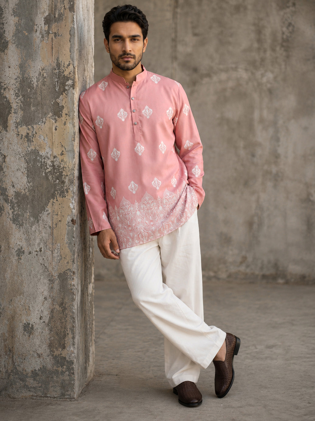 DesiQlo Men Printed Kurta Pyjama Set - Pink