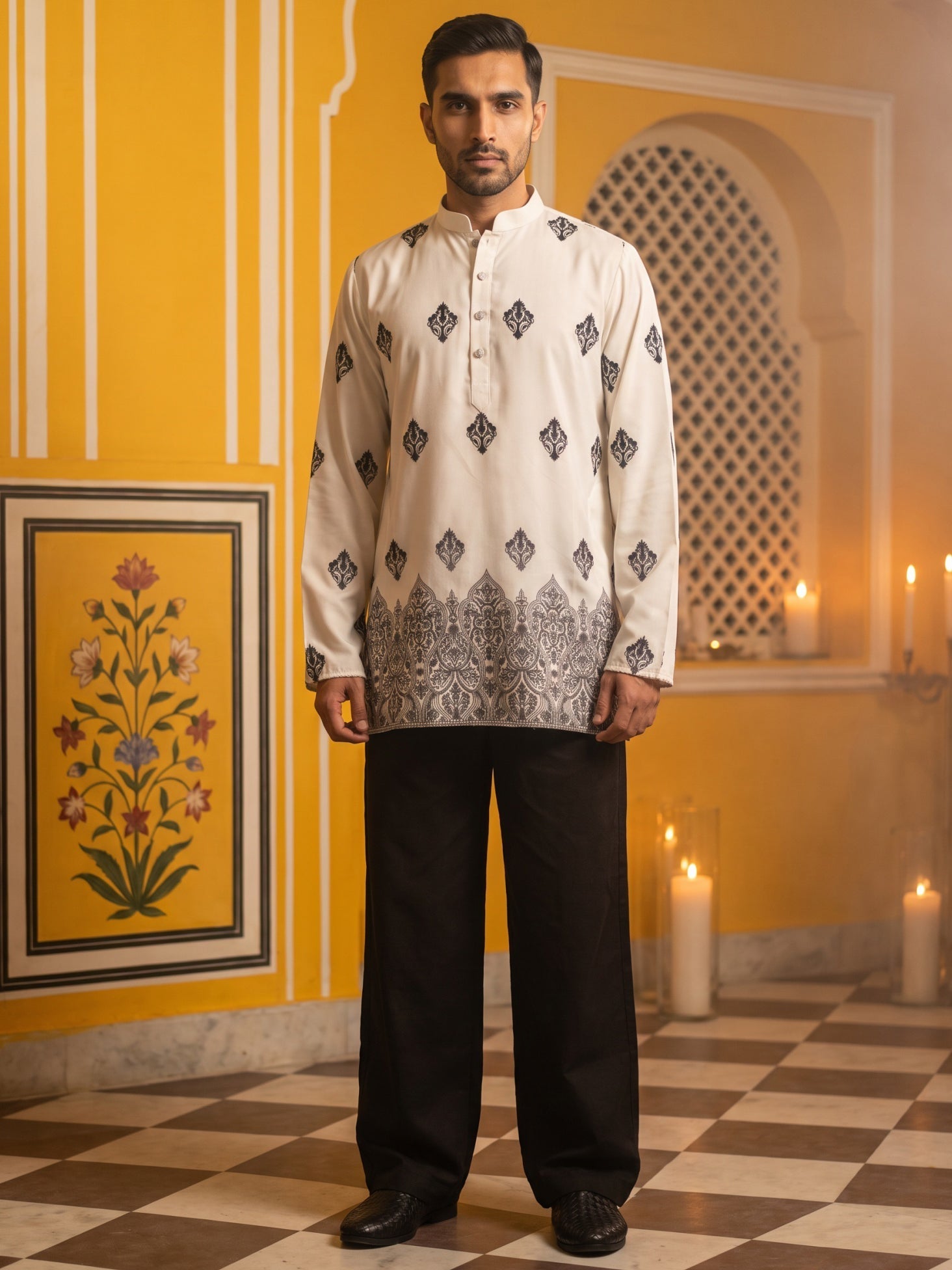 DesiQlo Men Printed Kurta Pyjama Set - White