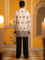 Cotton Blend Ethnic Printed Kurta With Korean Pants ( 65KP PJ11B 5614White )