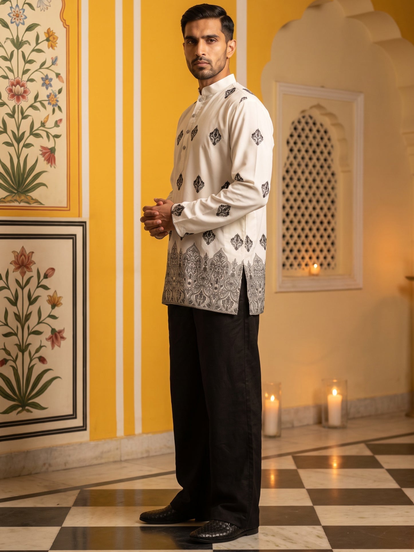 DesiQlo Men Printed Kurta Pyjama Set - White