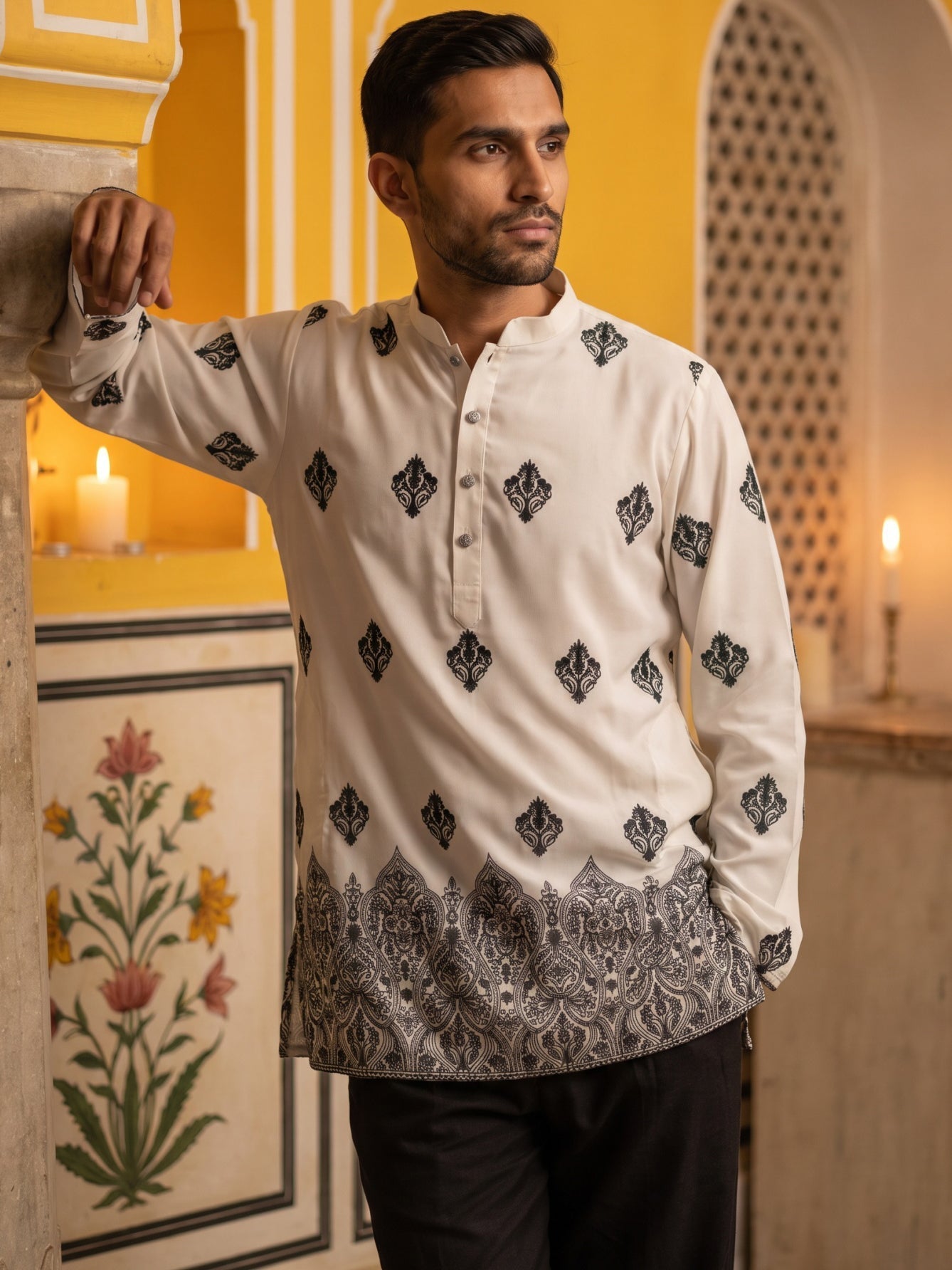 DesiQlo Men Printed Kurta Pyjama Set - White