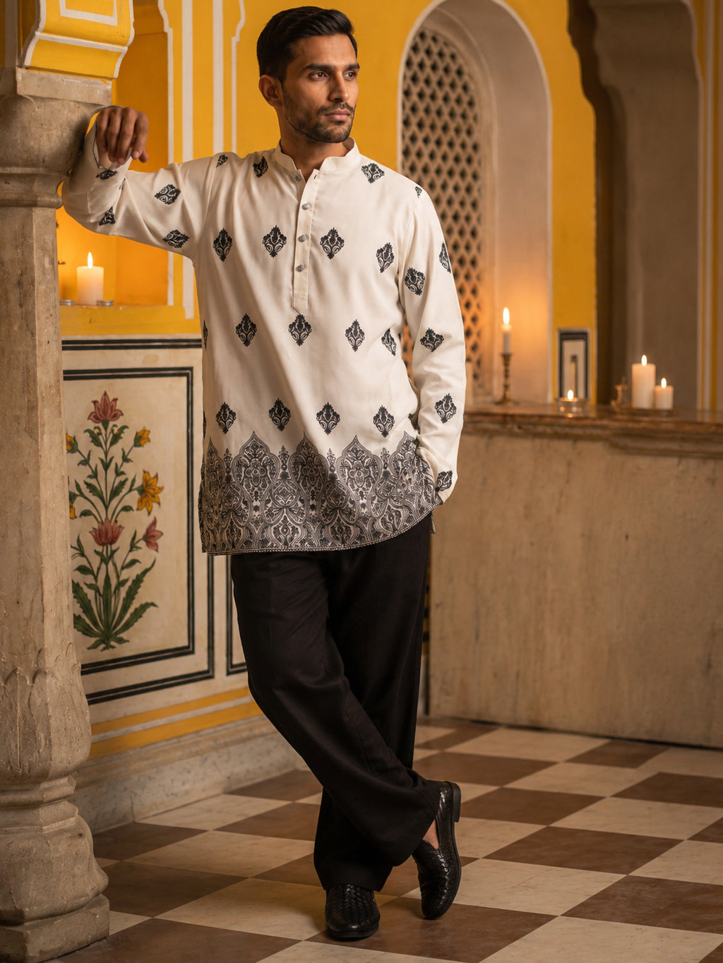 DesiQlo Men Printed Kurta Pyjama Set - White