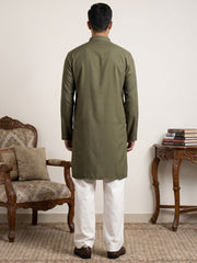 Men's Japanese Fabric Designer Embroidered Kurta With Korean Pants ( 65KP PJ11W 5615Grey )