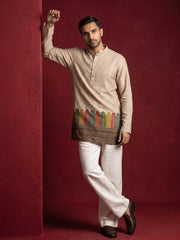 Cotton Blend Printed & Thread Work Kurta with Korean Pants ( 65KP PJ11W 5623Beige )