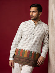 Cotton Blend Printed & Thread Work Kurta with Korean Pants ( 65KP PJ11W 5623White )