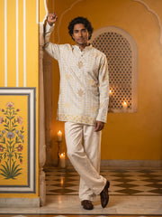 Cotton Blend Printed & Thread Work Kurta with Korean Pants ( 65KP PJ11B 5625White )