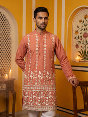 Floral Embroidered Kurta with Korean Pants ( 65KP 5628Peach )