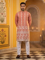 Floral Embroidered Kurta with Korean Pants ( 65KP 5628Peach )
