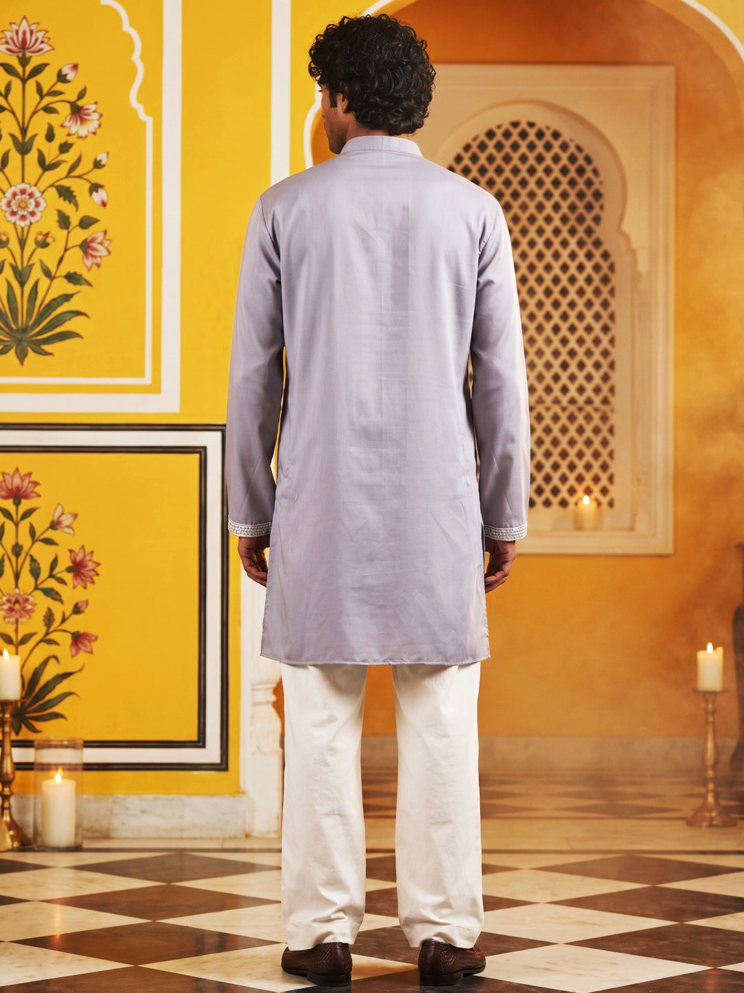 DesiQlo Men Embroidered Kurta Pyjama Set - Purple - 65KP_PJ11W_5629Pur