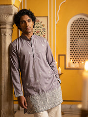 Floral Embroidered Kurta with Korean Pants ( 65KP PJ11W 5629Purple )