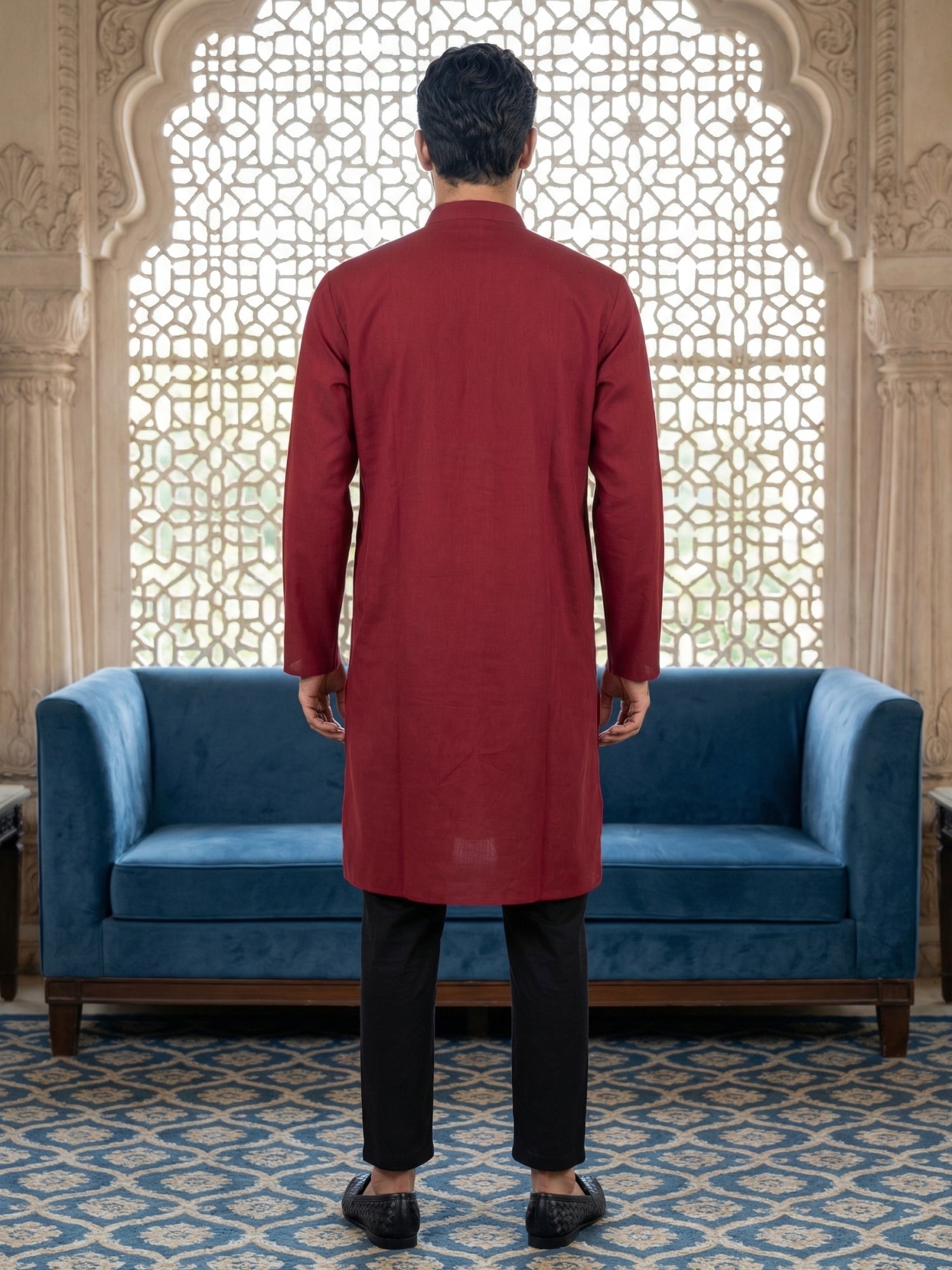 DesiQlo Men Embroidered Kurta Pyjama Set - Maroon - 65KP_B-P_5530Maroo