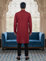 Men’s Classic Silk Blend Kurta Set with Rich Embroidery ( 65KP B-P 5530Maroon ) [FF] [F-10]