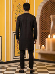 Men’s Classic Kurta Set with Rich Hemline Embroidery ( 65KP B-P 5531Black ) [FF] [A-1-2-3-4]