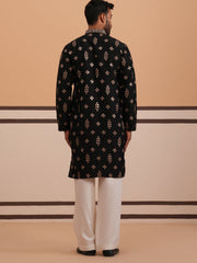 Silk Blend Embroidered Kurta Pyjama Set (65KP D-PJ11W 5355 Black )