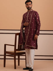 Silk Blend Embroidered Kurta Pyjama Set ( 65KP D-PJ11W 5355 D-PJ11W 5355Maroon )