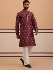 Silk Blend Embroidered Kurta Pyjama Set ( 65KP D-PJ11W 5355 D-PJ11W 5355Maroon )