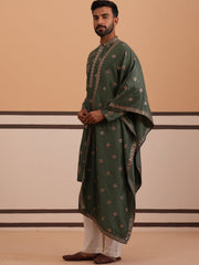 Silk Blend Embroidered Kurta Pyjama Set ( 65KP D-PJ11W 5355 D-PJ11W 5355Olive )
