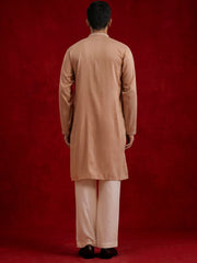 Silk Blend Kurta & Korean Pants with Embroidered Dupatta ( 65KP D-P11W 5375Beige )