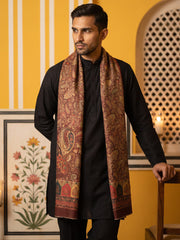 Men Silk Blend Solid Kurta Set with Paisley Printed Dupatta ( 65KP DM-M2 5586Black ) [FF] [WAISTCOAT]