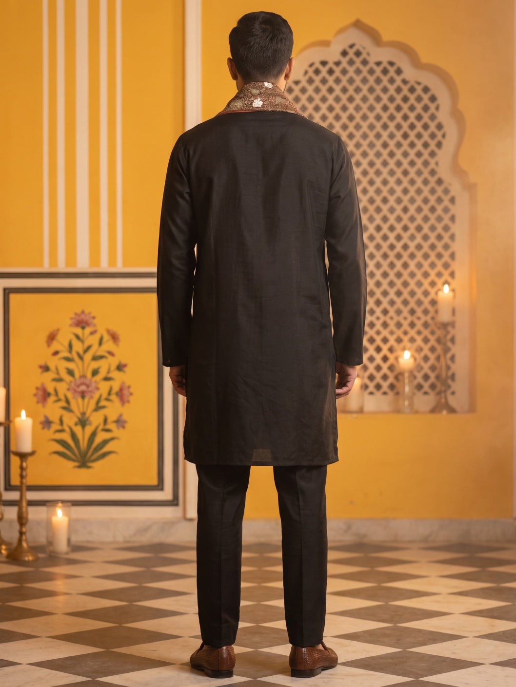 DesiQlo Men Solid Kurta Pyjama Set - Black - 65KP_DM-M2_5586Black_S