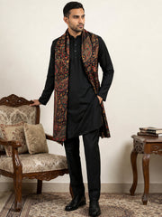 Men Silk Blend Solid Kurta Set with Paisley Printed Dupatta ( 65KP DM-N2 5586Black ) [FF] [WAISTCOAT]