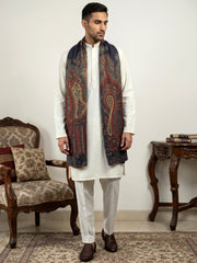 Men Silk Blend Solid Kurta Set with Paisley Printed Dupatta ( 65KP DM-N2 5586White ) [FF] [WAISTCOAT]